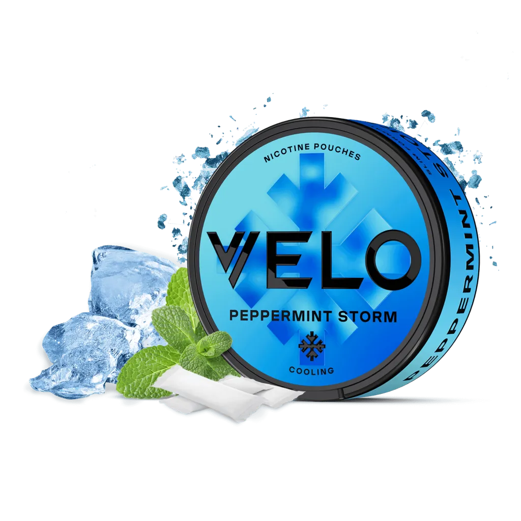 Velo Peppermint Storm nicotine pouches with mint and ice