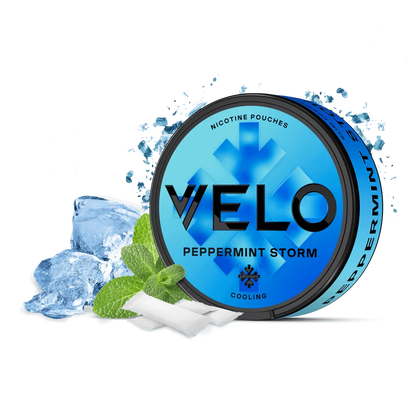Velo Peppermint Storm nicotine pouches with mint and ice