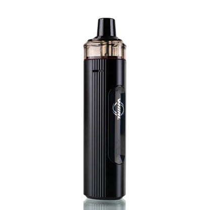 A Vaporesso XROS vape device in black with a clear tank and a silver Vaporesso logo on the side, set against a plain white background.