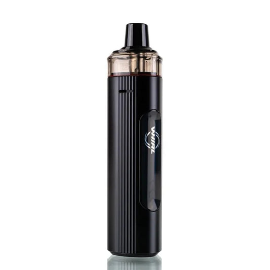 A Vaporesso XROS vape device in black with a clear tank and a silver Vaporesso logo on the side, set against a plain white background.